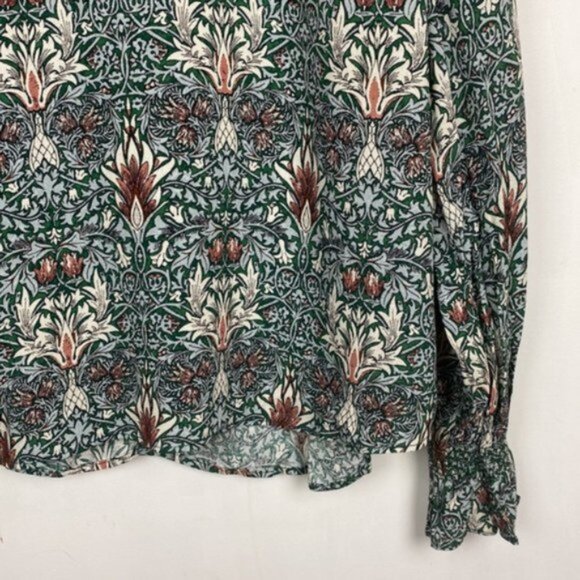 NWT H&M x William Morris & Co 8 Floral Print Top Blouse Green Blue Burgundy - Picture 9 of 13